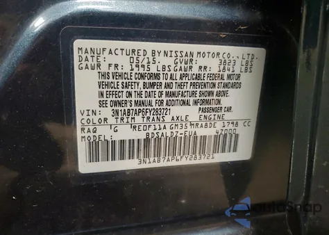 2015 Nissan Sentra Sv из США, поврежденный, VIN 3N1AB7AP6FY283721